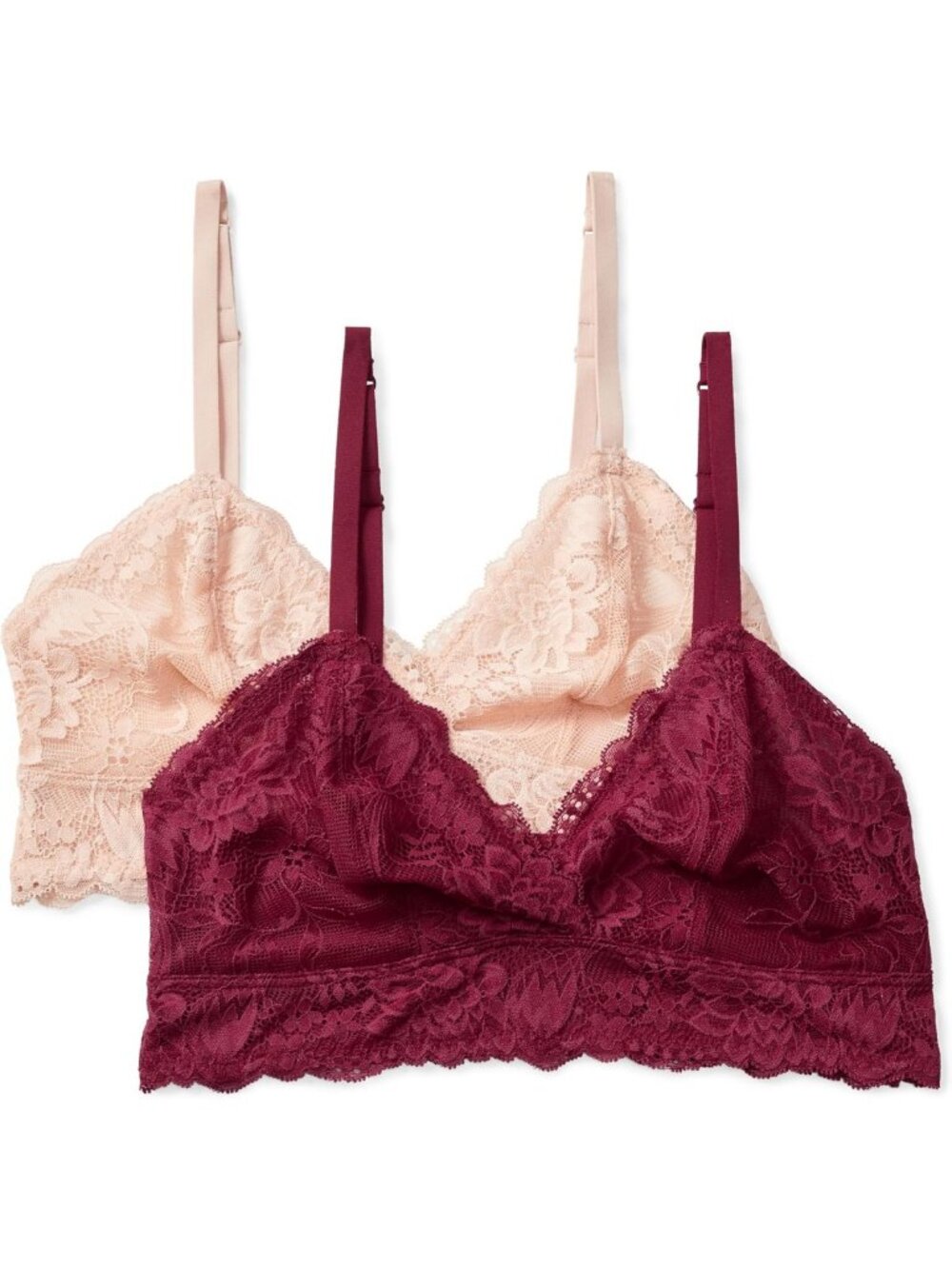 Women's Wireless Triangle Bra Set - Stretch Galloon Lace, Unlined, 2-Pack